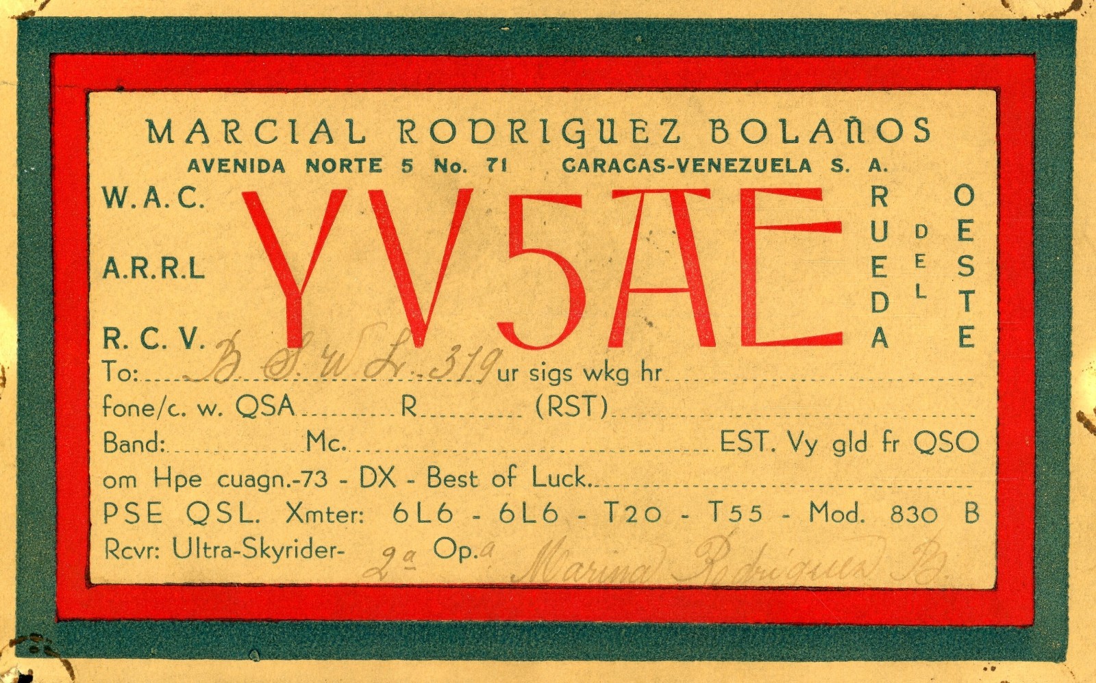 Vintage Amateur Radio QSL Postcard, 1930\'s, YV5AE, Caracas, Venezuela Vintage Amateur Radio QSL Postcard, 1930\'s, YV5AE, Caracas, Venezuela