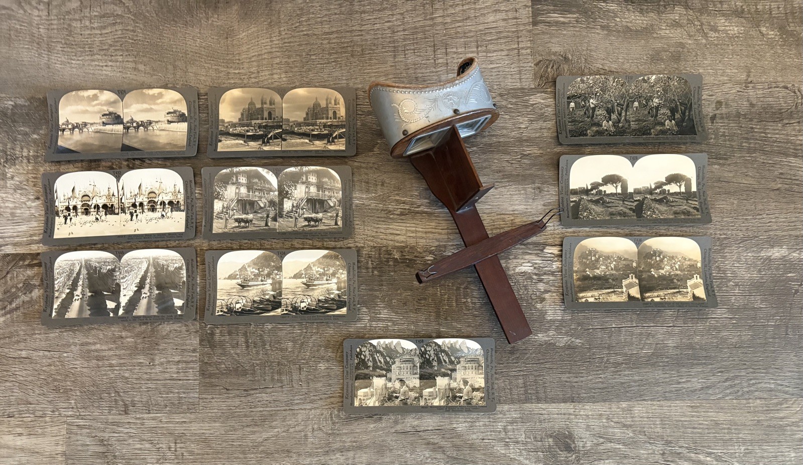 Antique 1904 Keystone Monarch Stereoscope Viewer With 6 Stereograph Cards