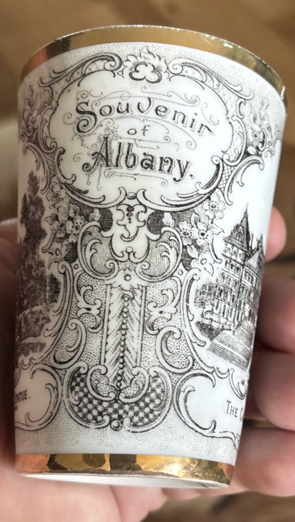 Antique Advertising Souvenir Of Albany  NY Porcelain Cup Robert Burns Austria