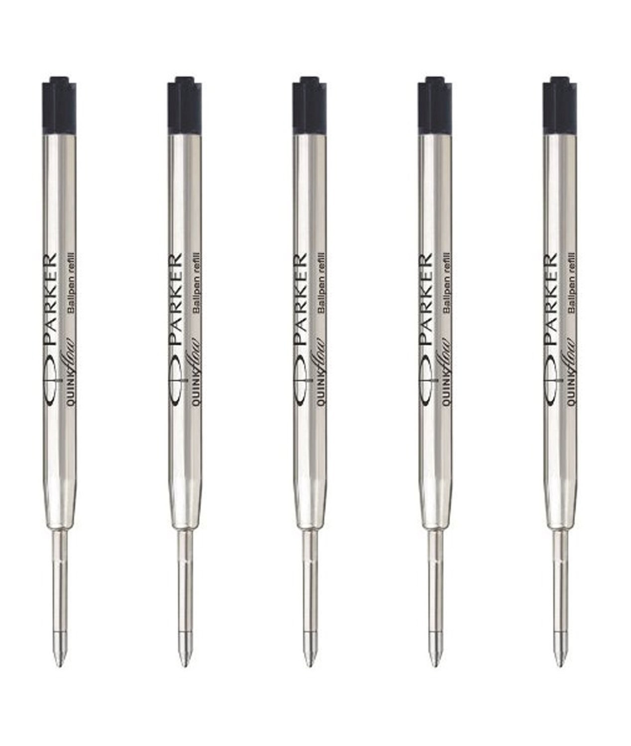 5 X Parker Quink Flow Jotter Ballpoint Pen Refills, Medium Black Ink 1.0 MM Nib