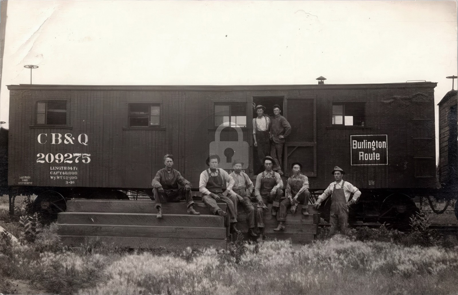 CB&Q Burlington Route Railroad Car Men Train Holly KS Kansas 1911 RPPC COPY
