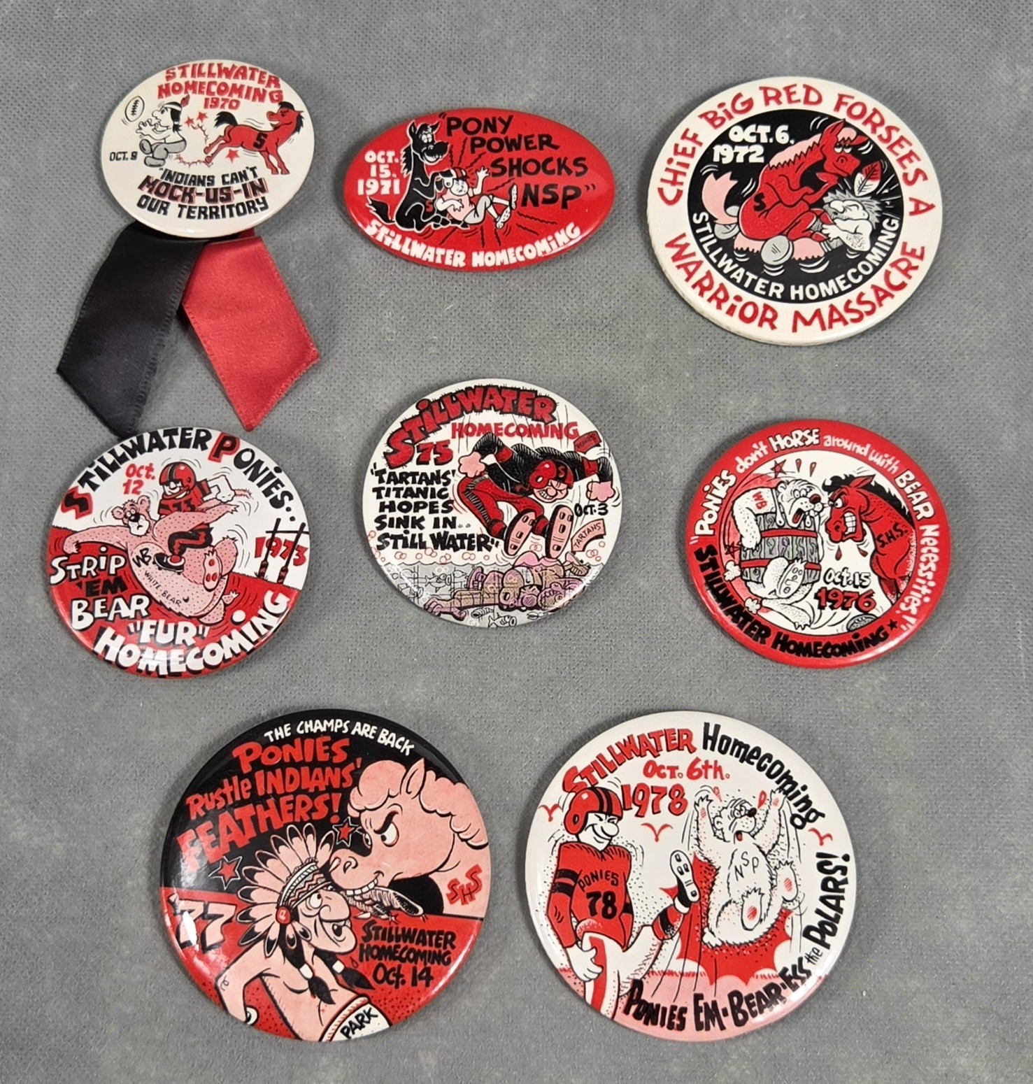 Vintage 1970'S STILLWATER High School PONIES Pin HOMECOMING PINBACKS Lot of 8