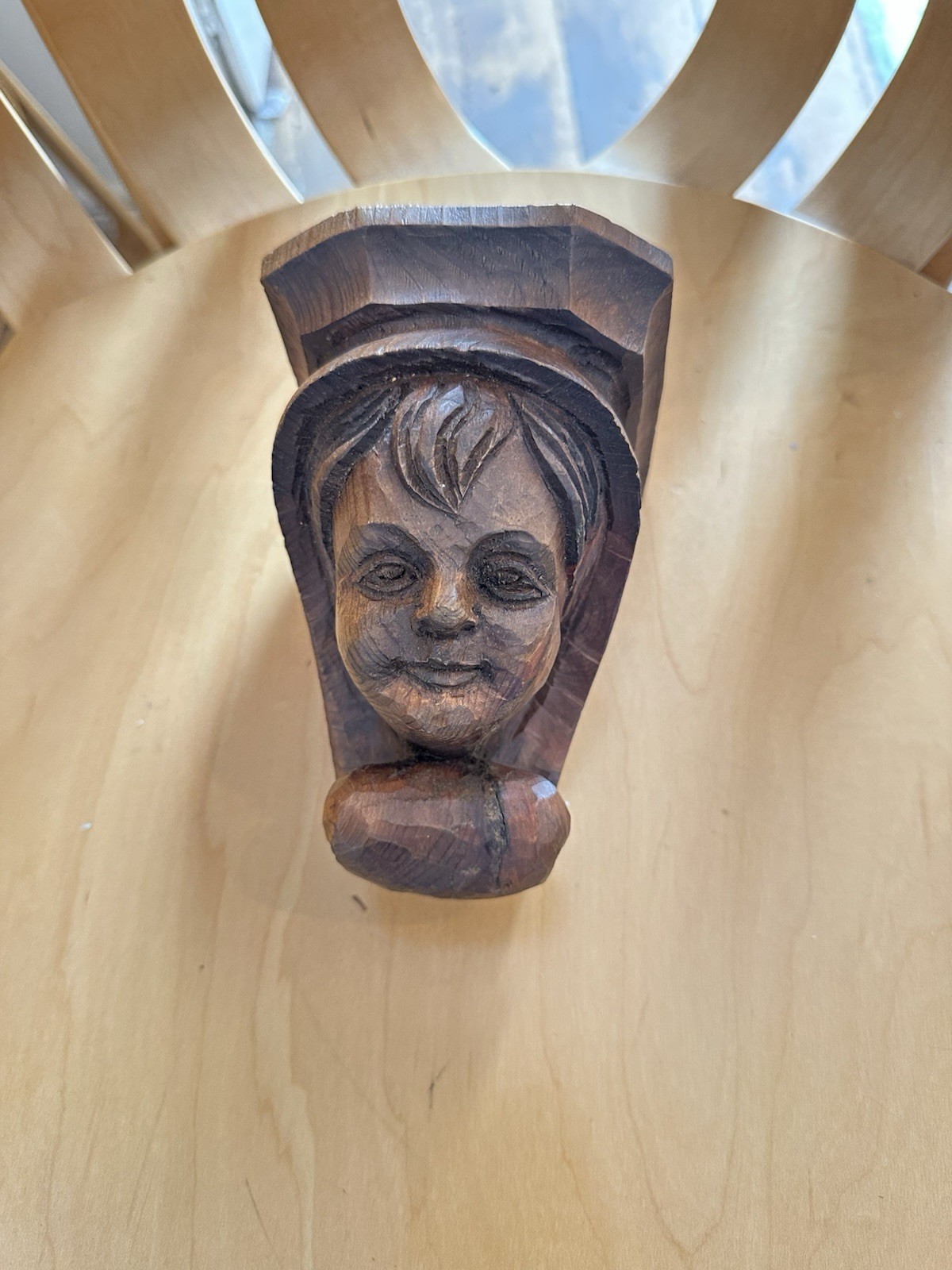 Antique Hand Carved European Cherub Face Wood Wall Shelf