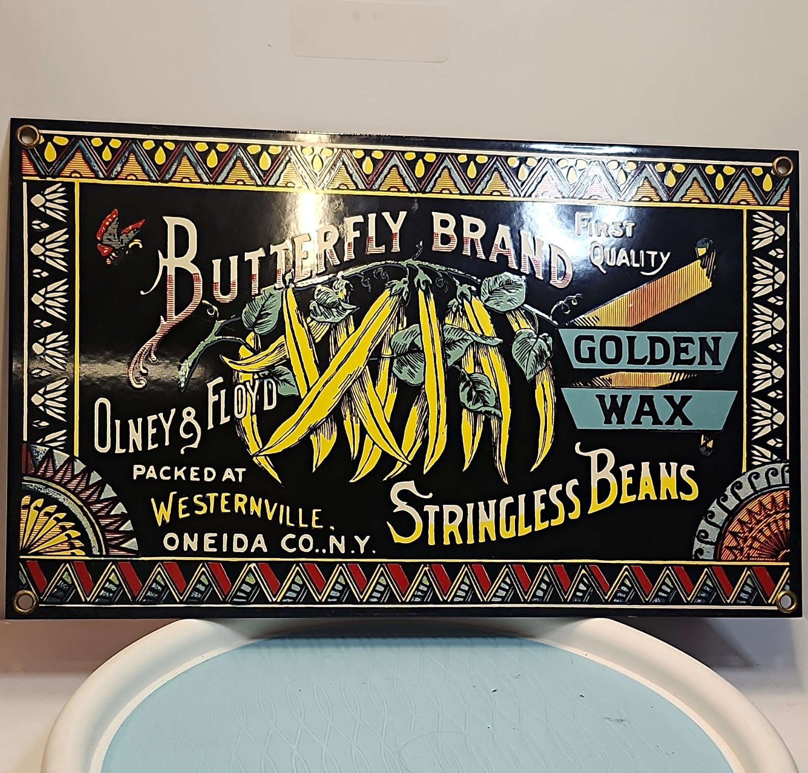 Butterfly Brand Golden Wax Stringless Beans Black Multicolor Metal Sign