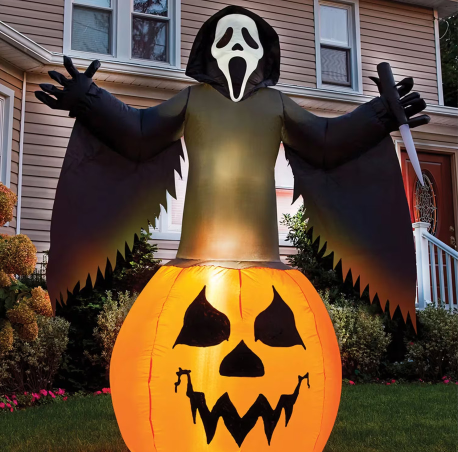 6 Ft Ghost Face Pumpkin Inflatable Halloween Outdoor Yard Decoration Fun World