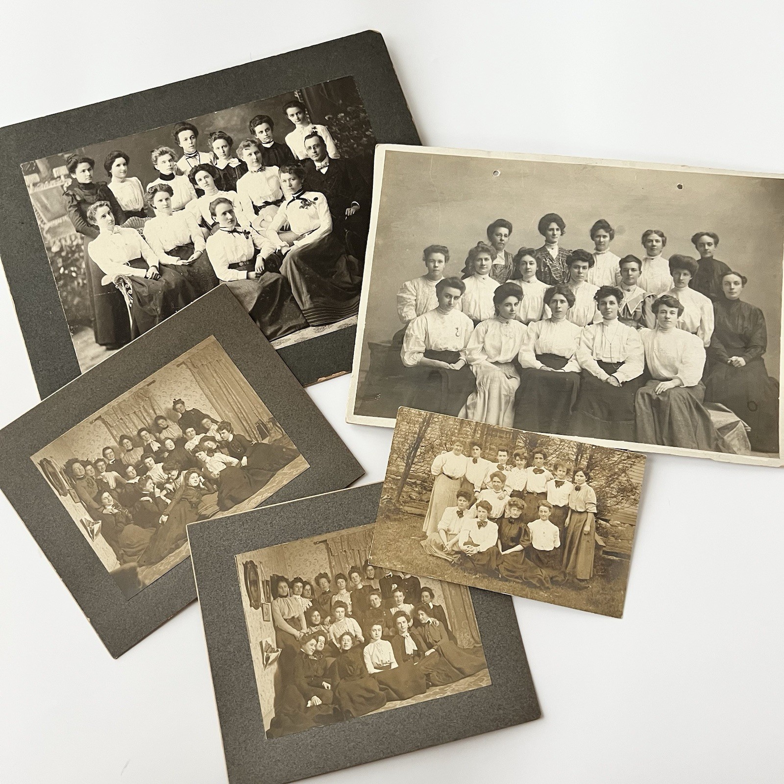 Antique Photograph On Board Set Of 5 Beautiful Young Women List Of ID Group