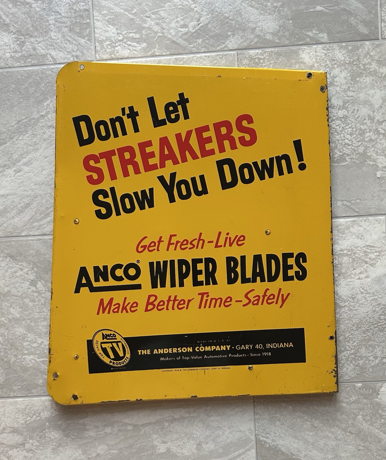 ANCO Wiper Vintage Tin Sign original 1956 Right Side of Cabinet Auto Advertising