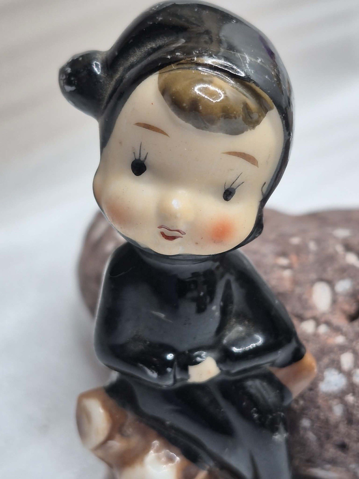 RARE MCM Vintage Pixie Miniature Figurine - Cute Elf in Black Suit JAPAN 1940s