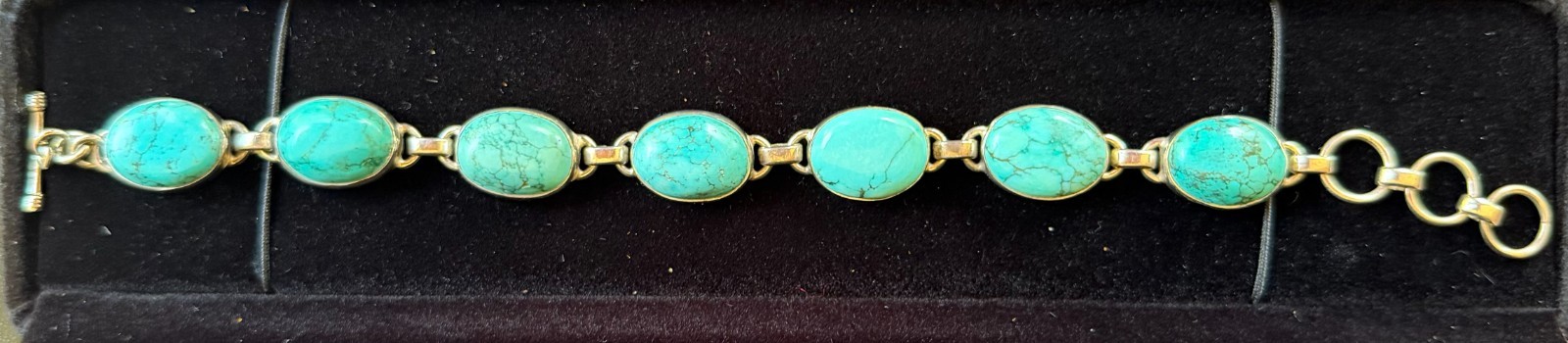 Vintage Carolyn Pollack 925 Silver Green Turquoise Toggle Bracelet