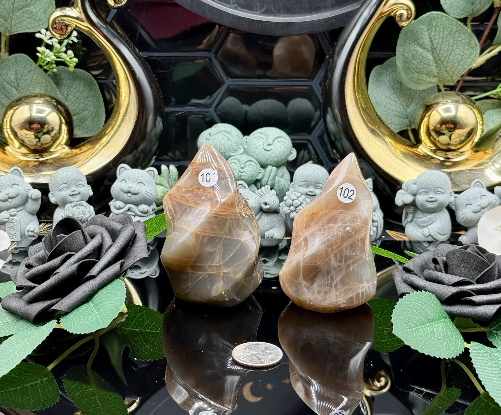 Natural  Peach Moonstone Flames Flashy Silvers 