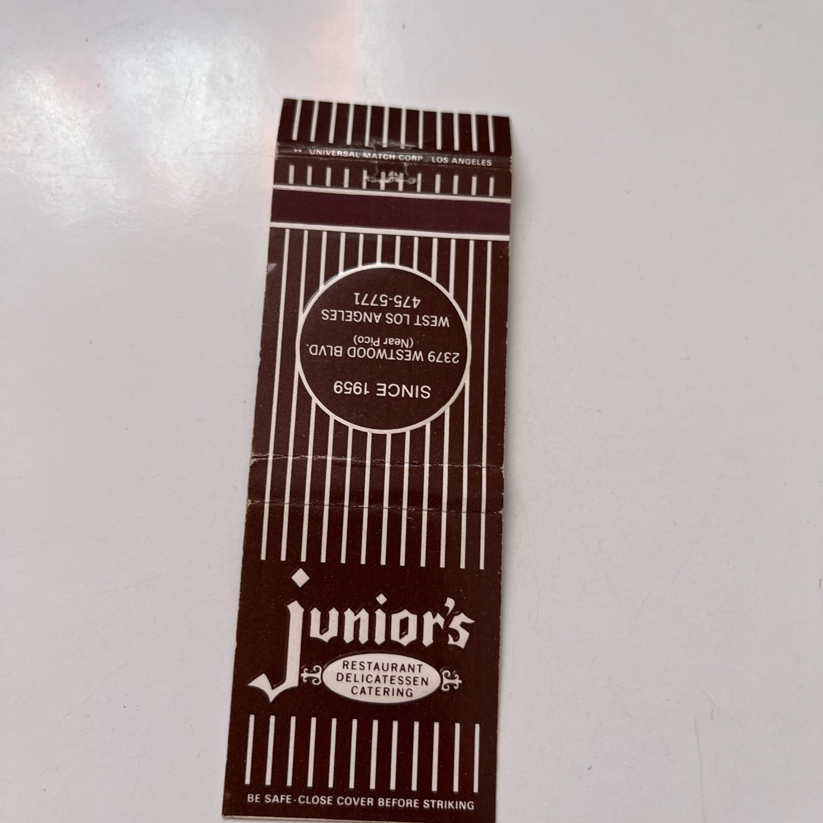 Junior\'s Restaurant Since 1959 West LA Vintage Slim Matchbook Cover TMB63-6