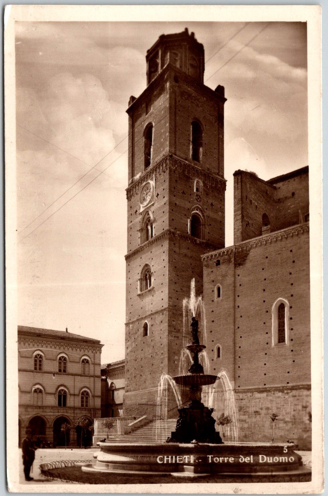 Torre Del Duomo and Fountain in Chieti Italy Historic Landmark Antique Postcard