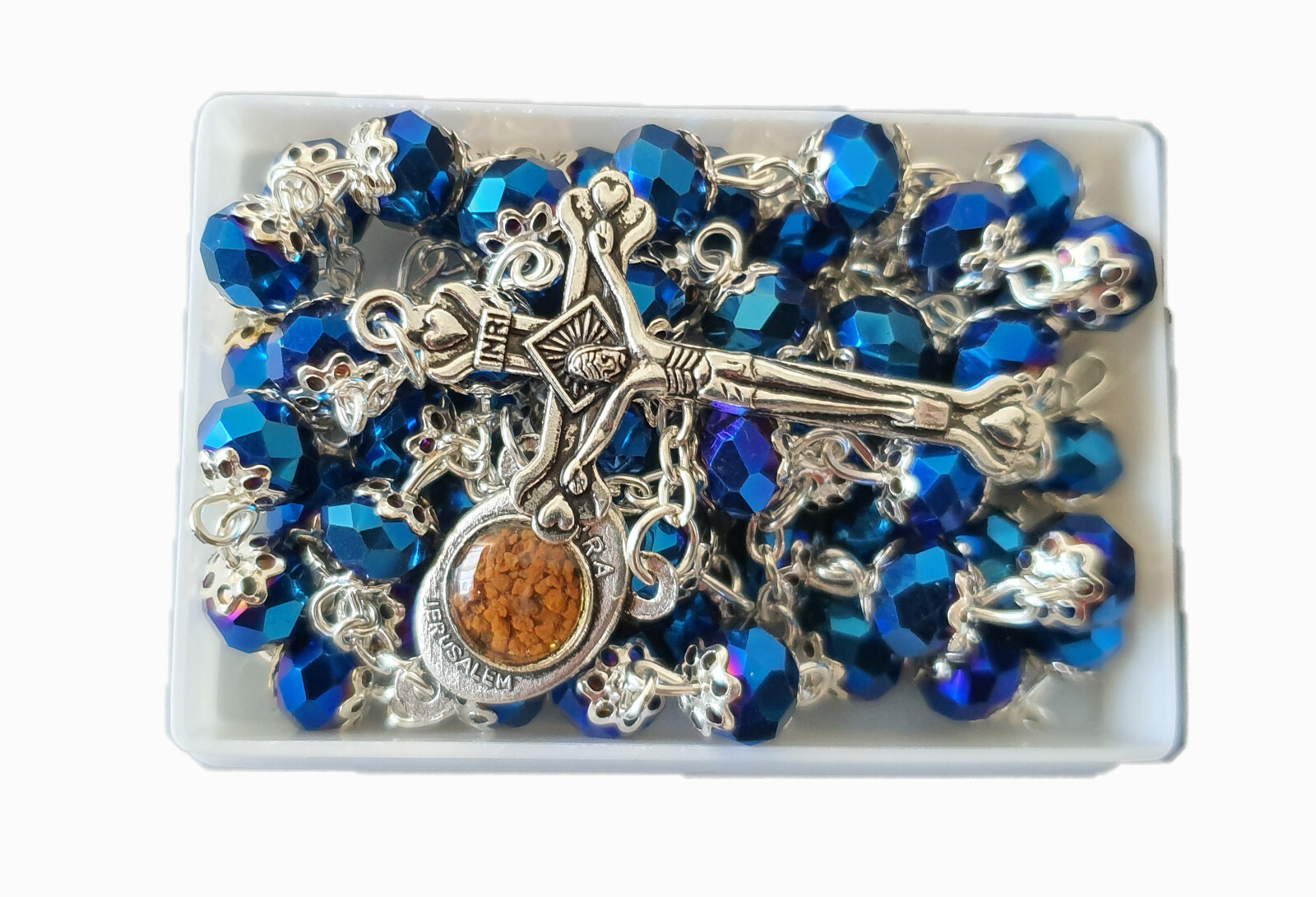 Catholic Deep Dark Blue Jerusalem Crystal Rosary
