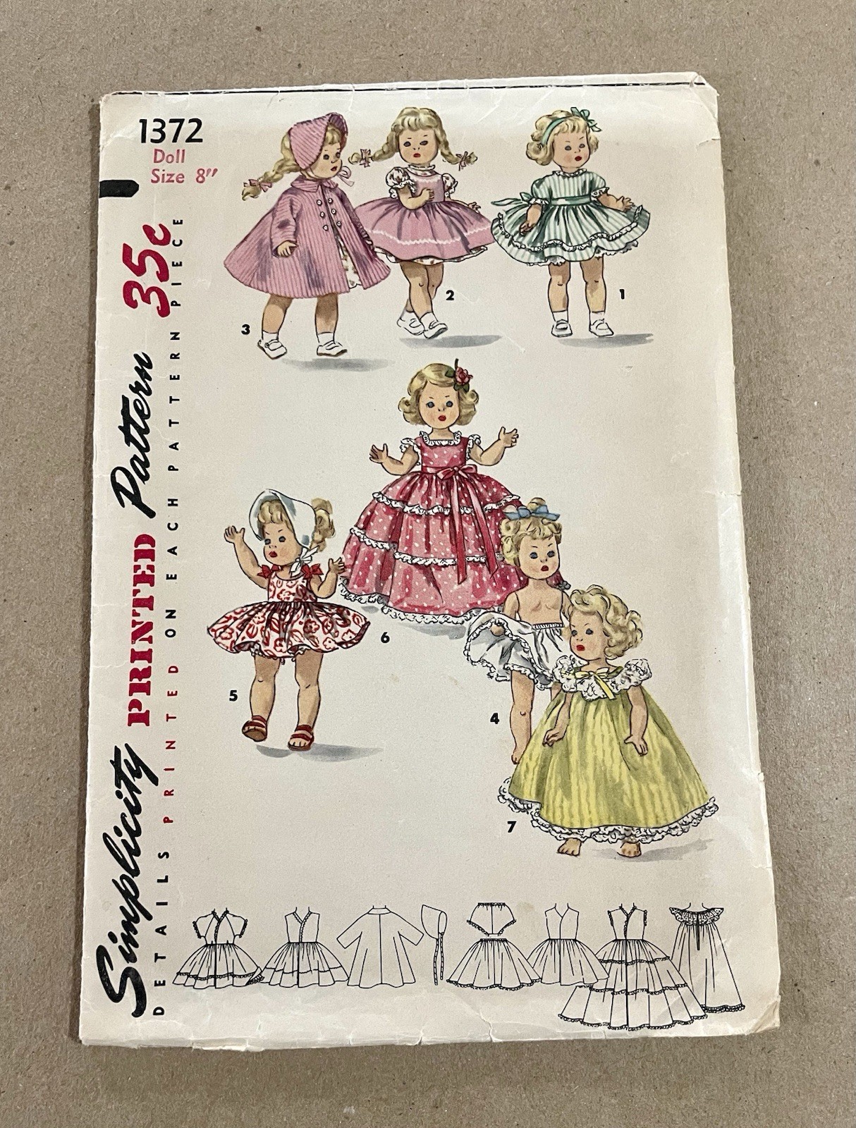 Simplicity 1372 Vintage DOLL Sewing Printed Pattern, Size 8