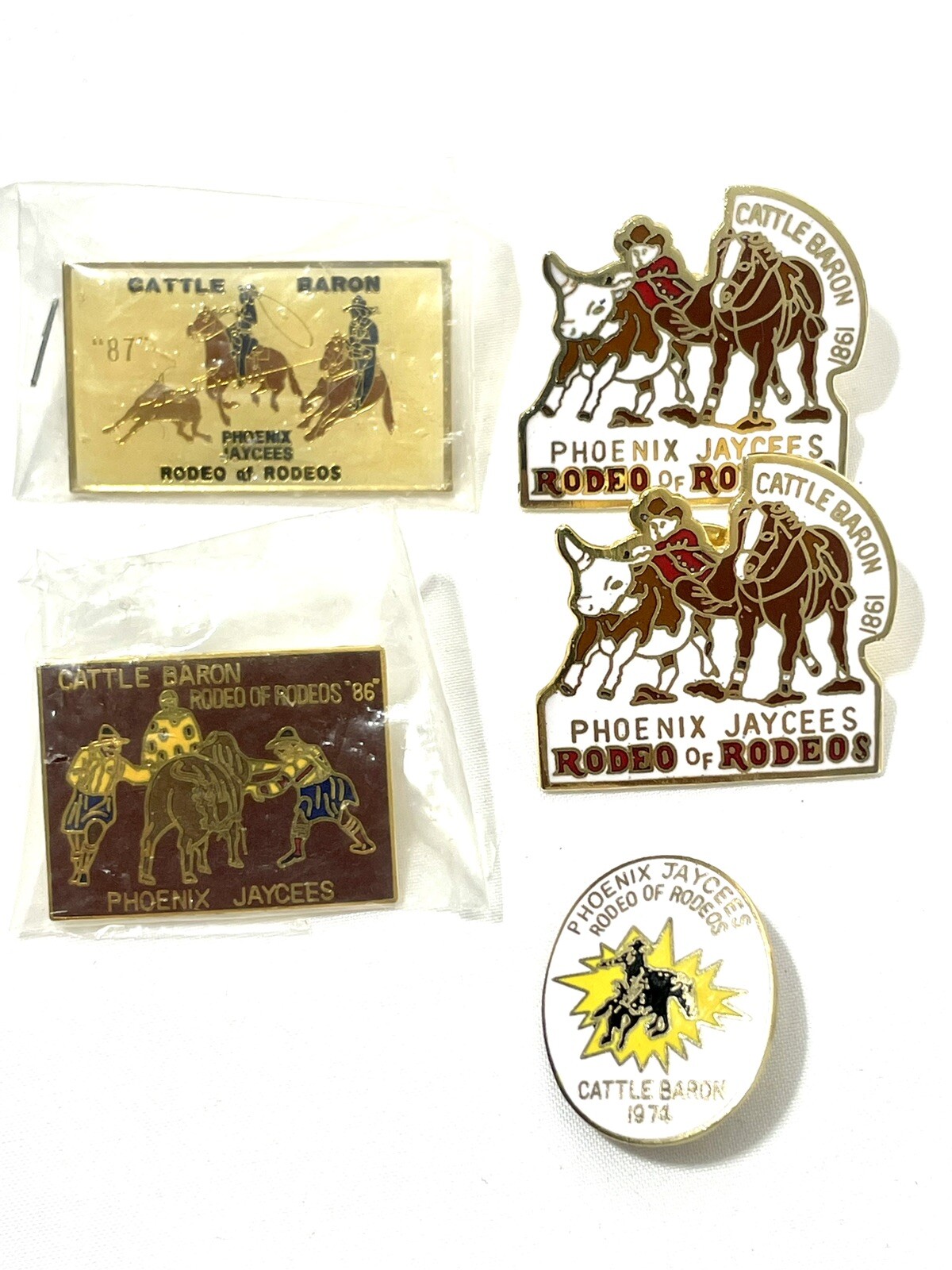 VTG Phoenix JAYCEES RODEO OF RODEOS 1974 '81 '86 '87 Cattle Baron enamel pin LOT