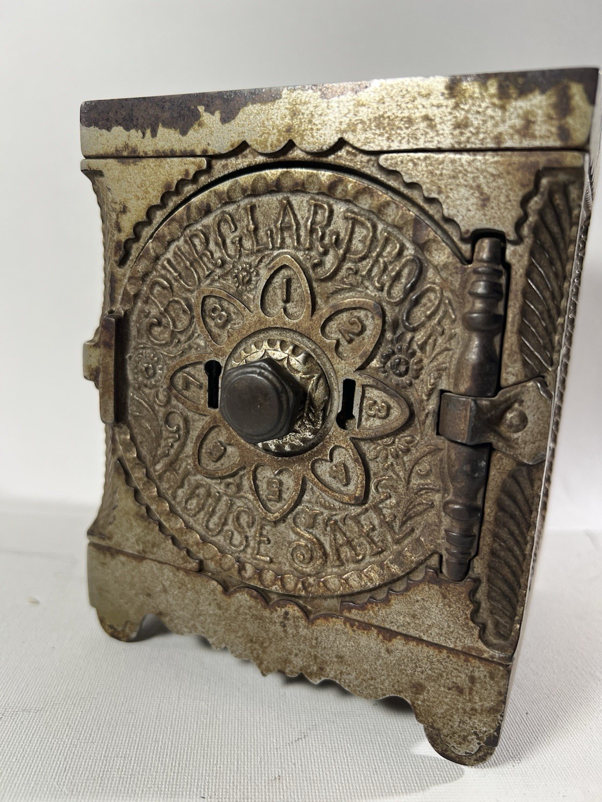 Antique J&E Stevens Burglar Proof Safe 1897 Coin Bank Ornate Heavy, As Found