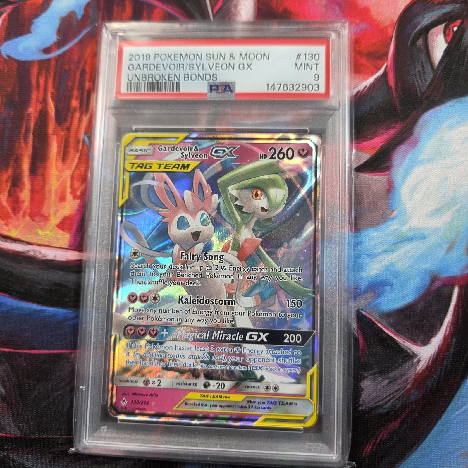 Pokemon Gardevoir & Sylveon GX Tag Team PSA 9 Unbroken Bonds 130 Holo Card