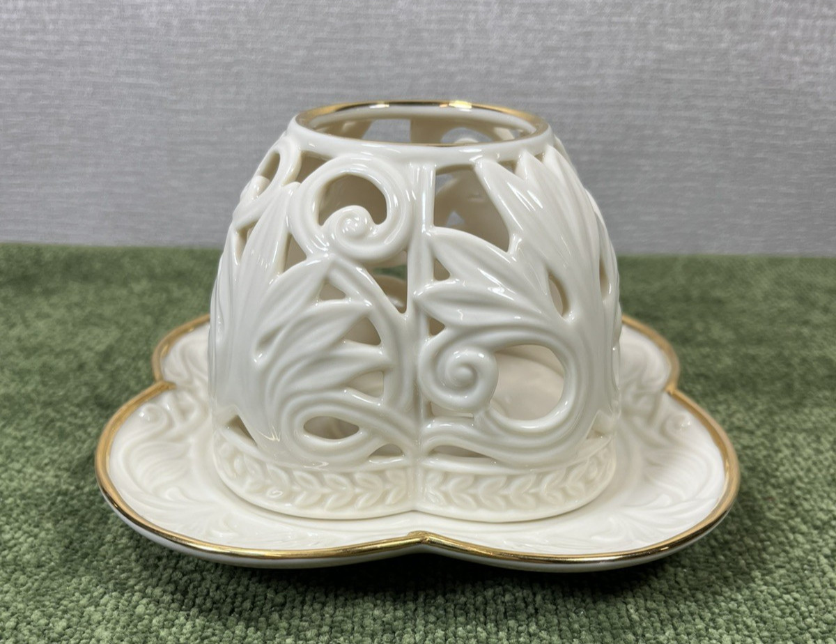 Lenox ILLUMINATIONS 2 Piece Luminary Tea Light Floral Base 24K Gold Trim