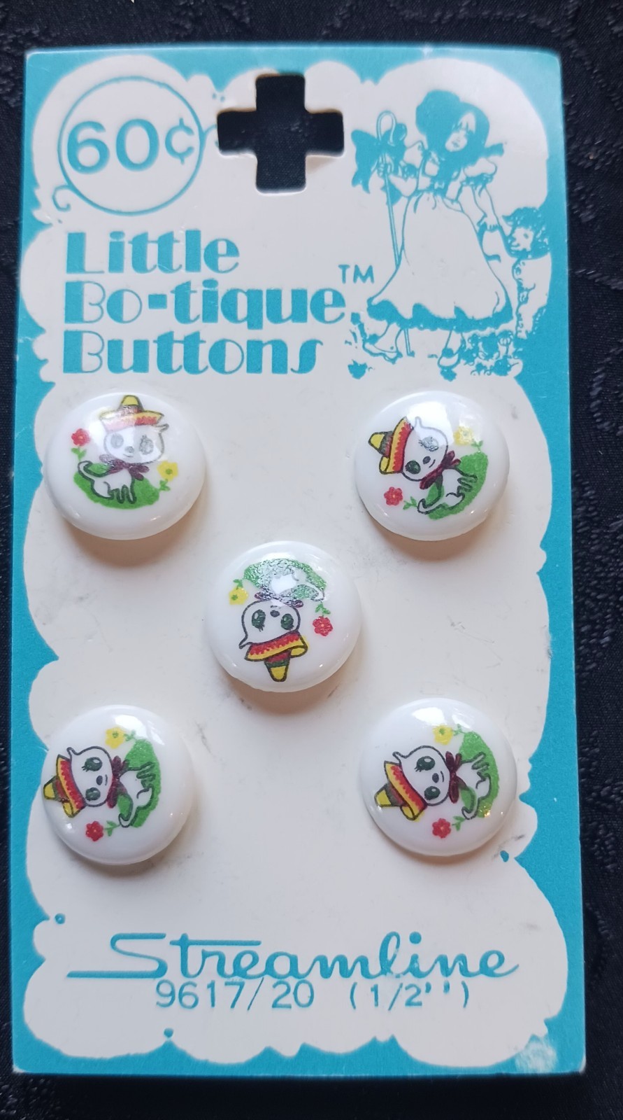 (5) Vtg STREAMLINE Cat W/ Sombrero Buttons 