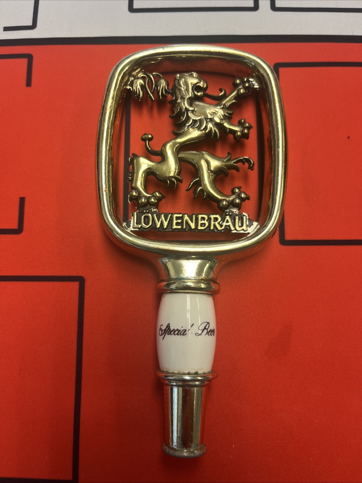 Vintage Lowenbrau Special Beer Tap With Lion Filigreed Design metal and ceramic