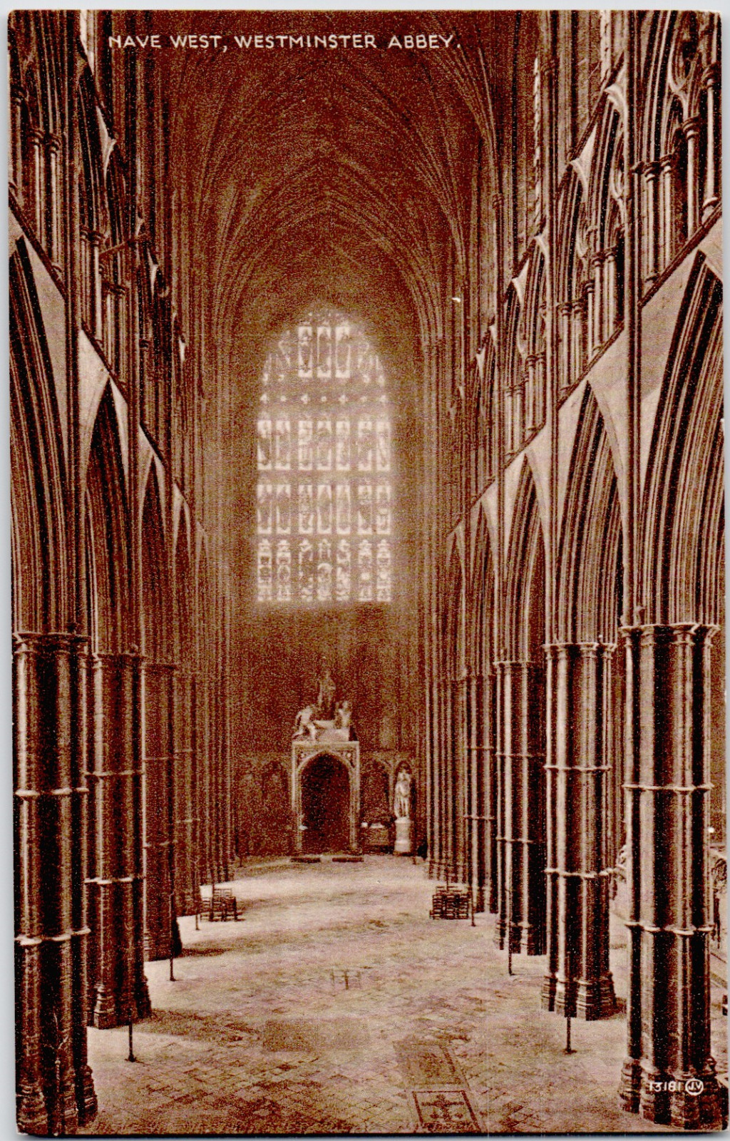 UK England London Westminster Abbey Nave West Interior Vaulted 1910 Postcard