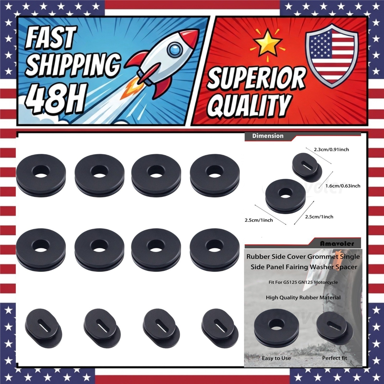 Motorcycle Rubber Side Cover Grommet Washer Spacer 12Pcs for GS125 GN125