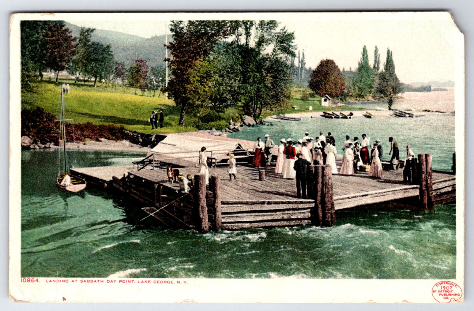 [E9] Postcard 1907 Phostint Landing At Sabbath Day Point Lake George New York