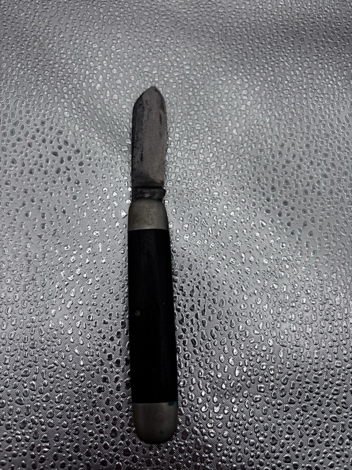 Vintage Folding Pocket Knife 3.75” Wood Handle Metal Bolsters Estate Find