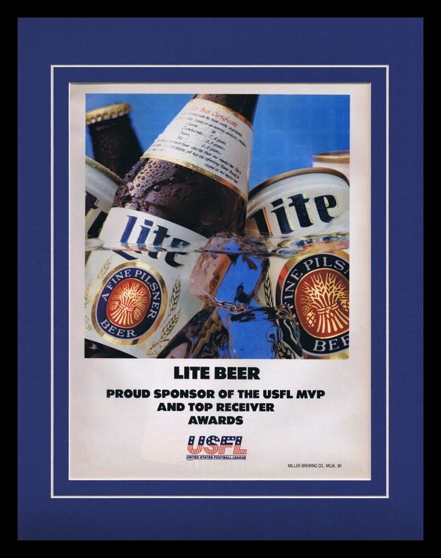 1985 Miller Lite Beer / USFL 11x14 Framed ORIGINAL Vintage Advertisement