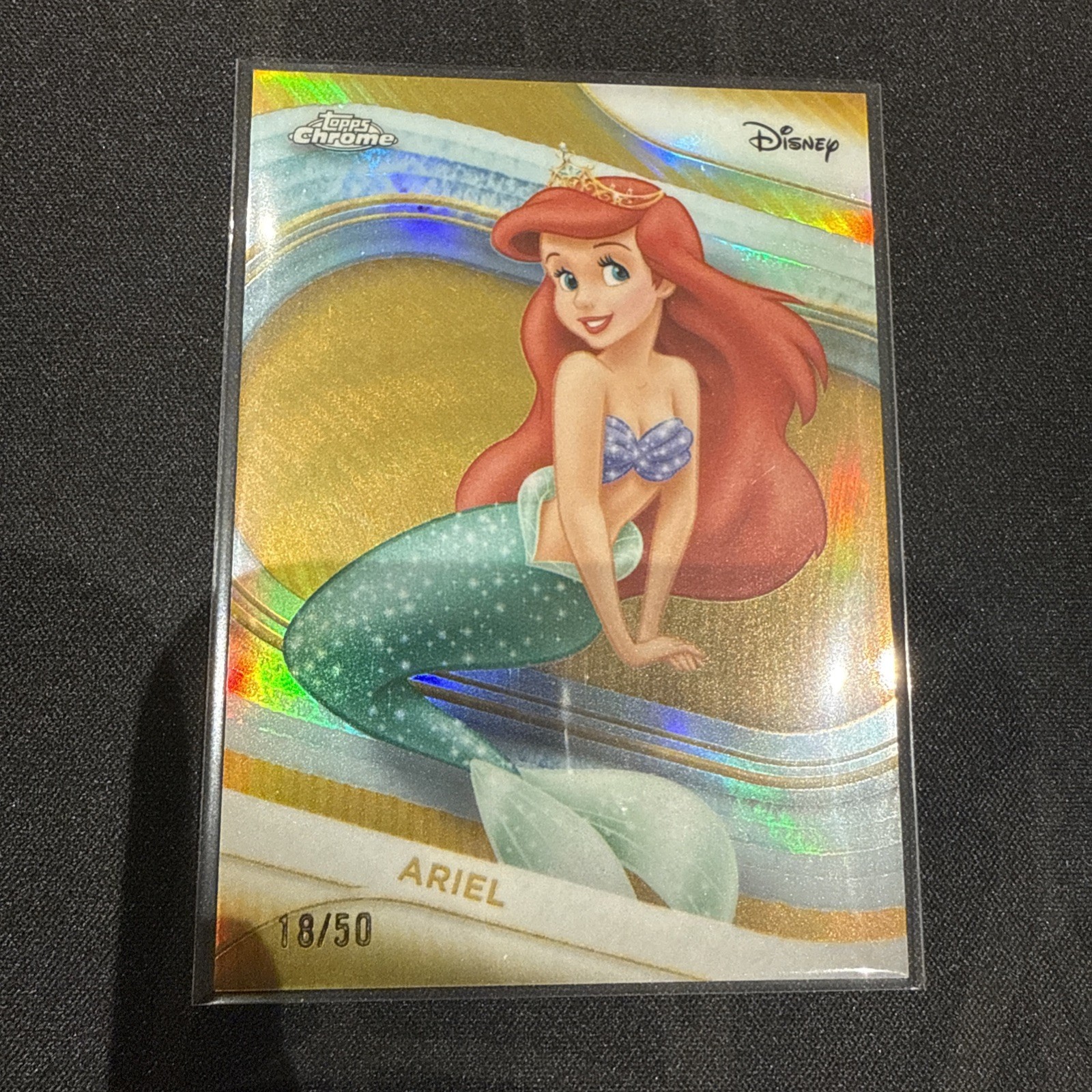 2025 TOPPS DISNEY CHROME ARIEL #/50 GOLD REFRACTOR THE LITTLE MERMAID #20/50