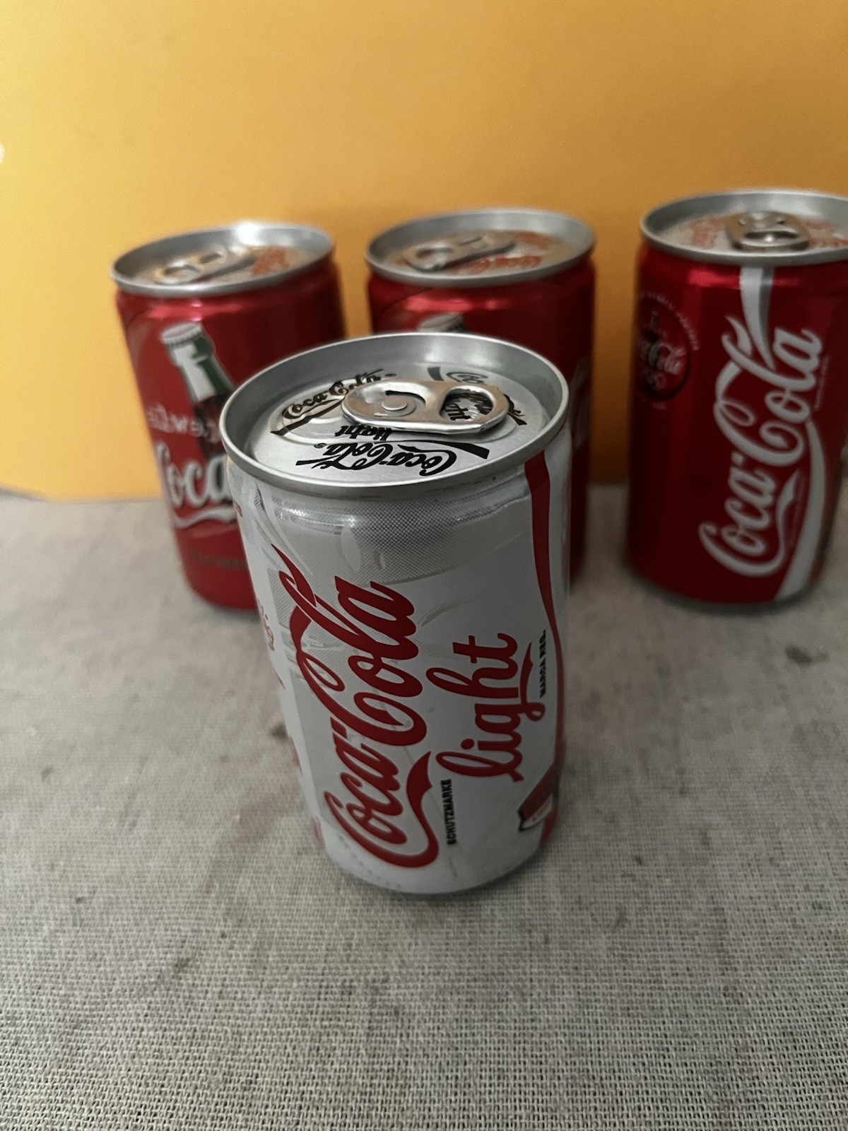 3 Coca-Cola 150ml Coca Cola & 1 Coca Cola Light cans from Holland  Cira 1997