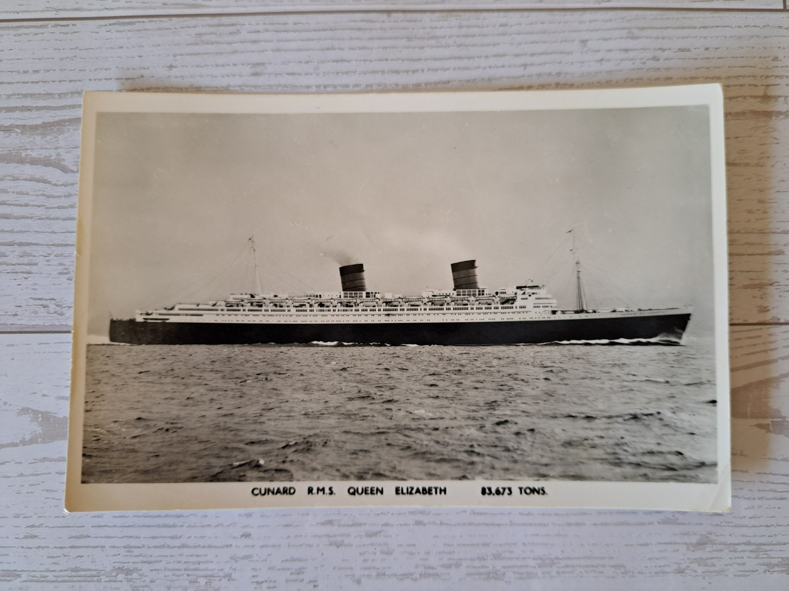 1956 RMS Queen Elizabeth Cunard RPPC Real Photo Postcard Posted at Sea