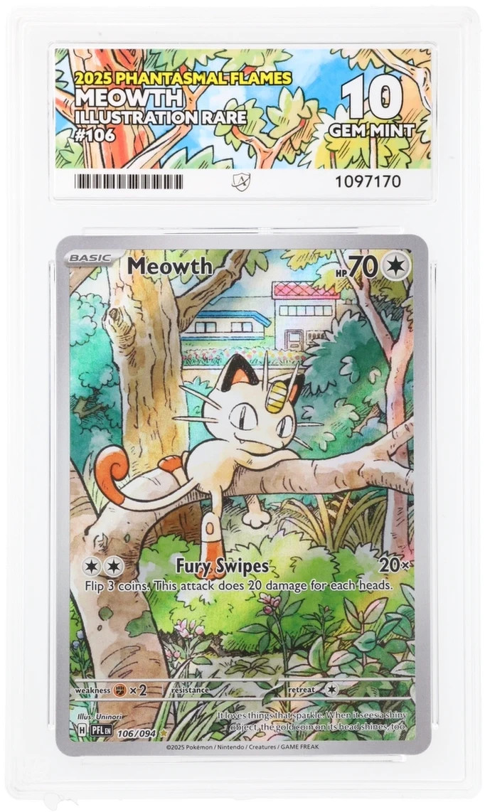 ACE 10 Meowth 106/094 Phantasmal Flames IR Holo Pokemon Card - Gem Mint