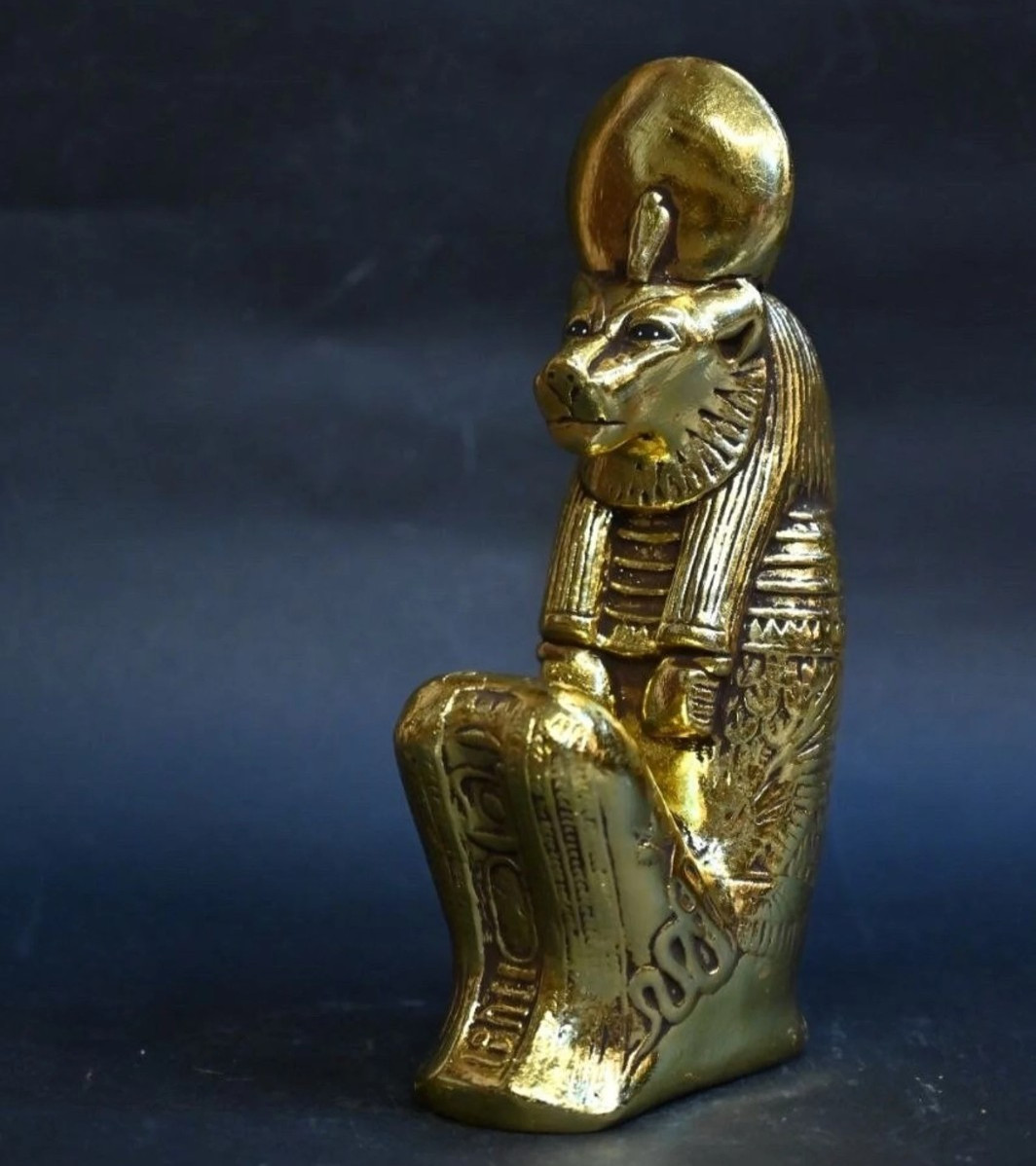 Authentic Ancient Egyptian Antiquities Sekhmet Gold Leaf Sculpture Egyptian BC