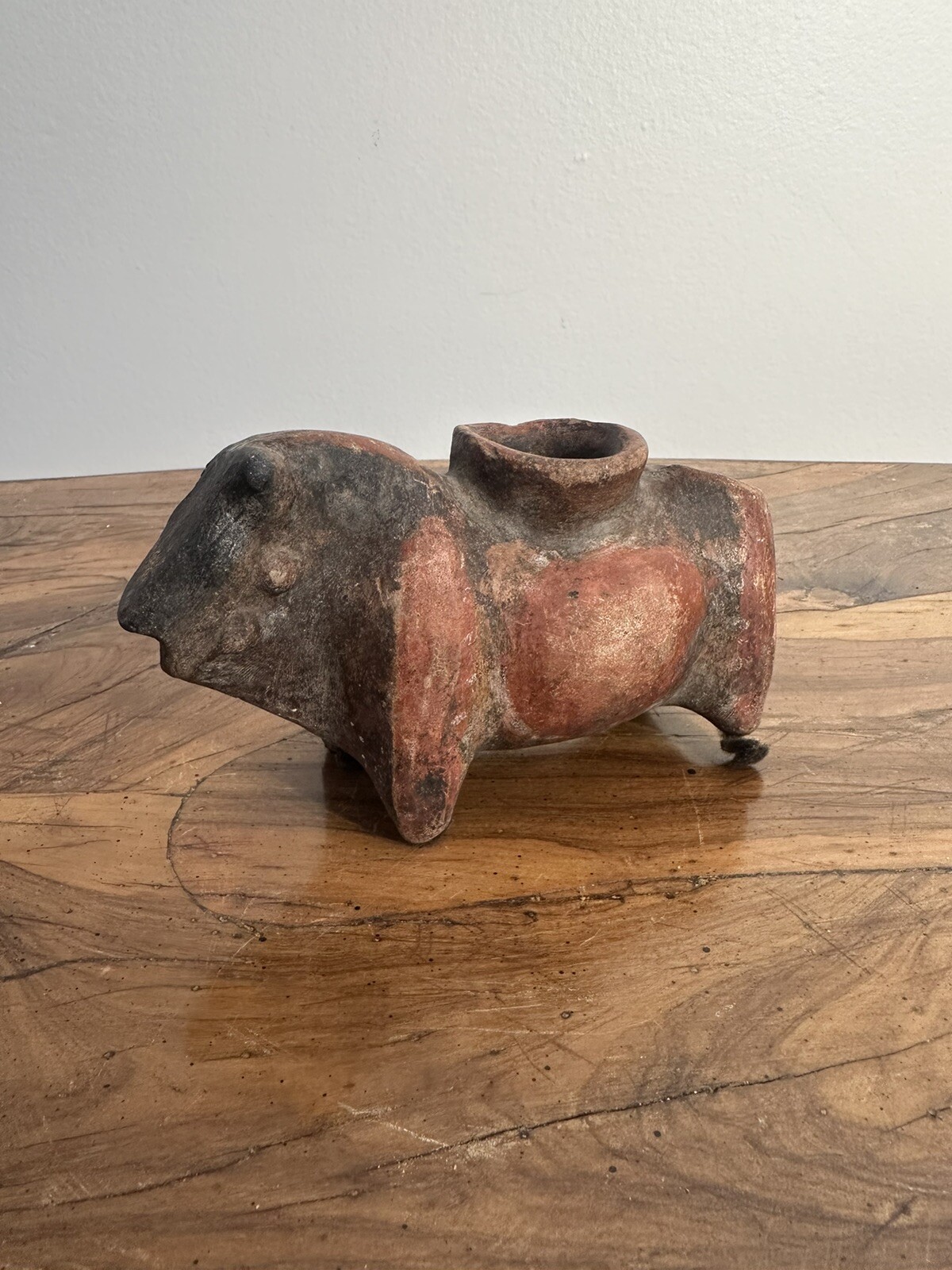 ANTIQUE PRE COLOMBIAN RED CLAY BULL VESSEL