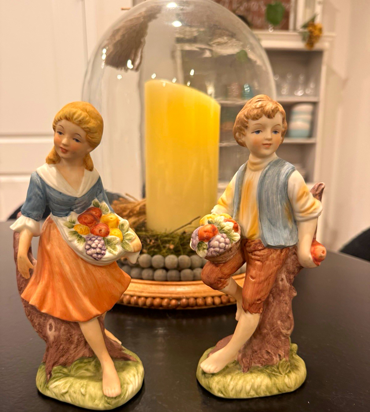 Vtg Lefton Porcelain Figurines Pair Boy Girl Fruit Baskets 470 Japan
