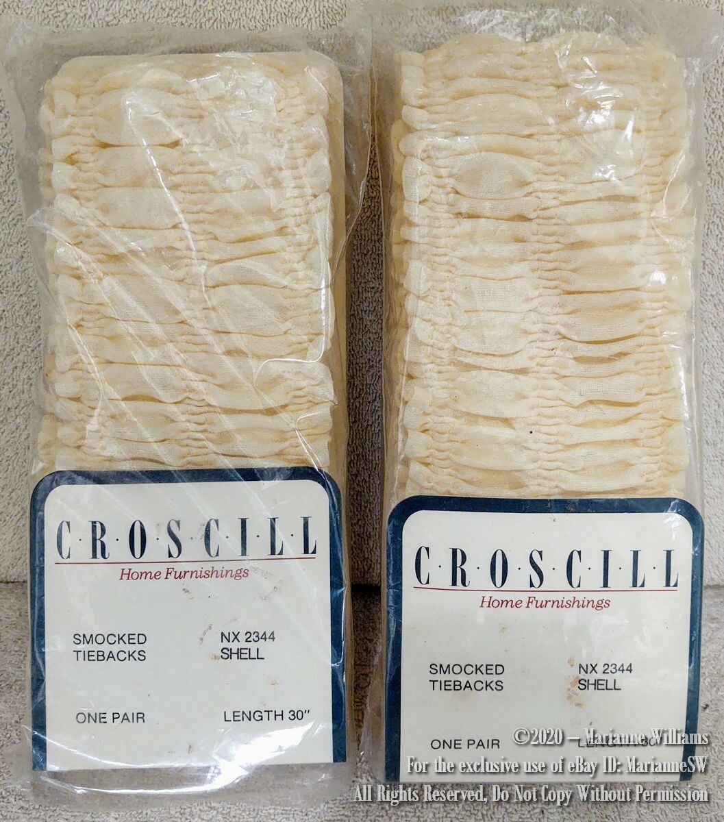 NEW 2 SETS PAIRS CROSCILL SMOCKED DRAPERY DRAPES TIEBACKS LENGTH 30\