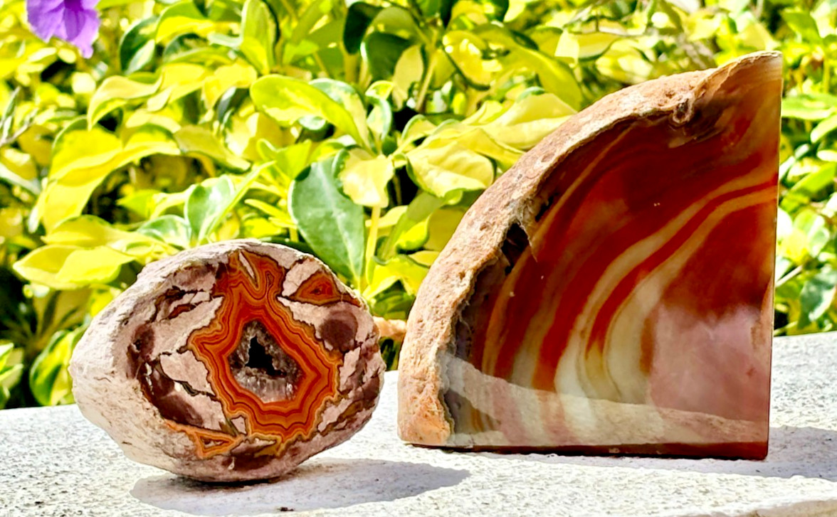 Vintage 2pc Banded Agate Estate Lot -  2.5lb Cut Freeform & Druzy Geode Nodule