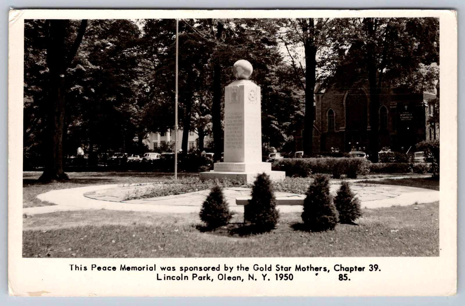 RPPC c1950s Peace Memorial Lincoln Park Olean New York Postcard
