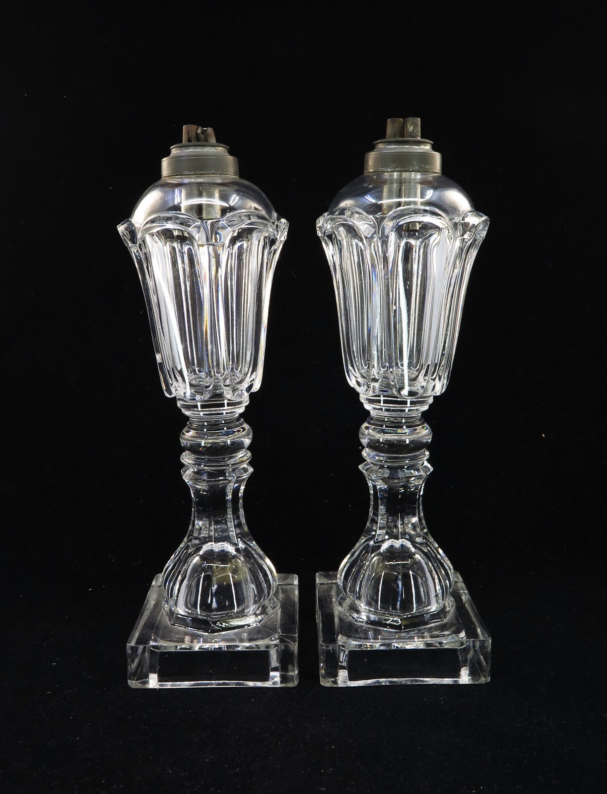 Antique c.1850 Boston And Sandwich Glass Co. Pair of Whale Oil Lamps 10.25