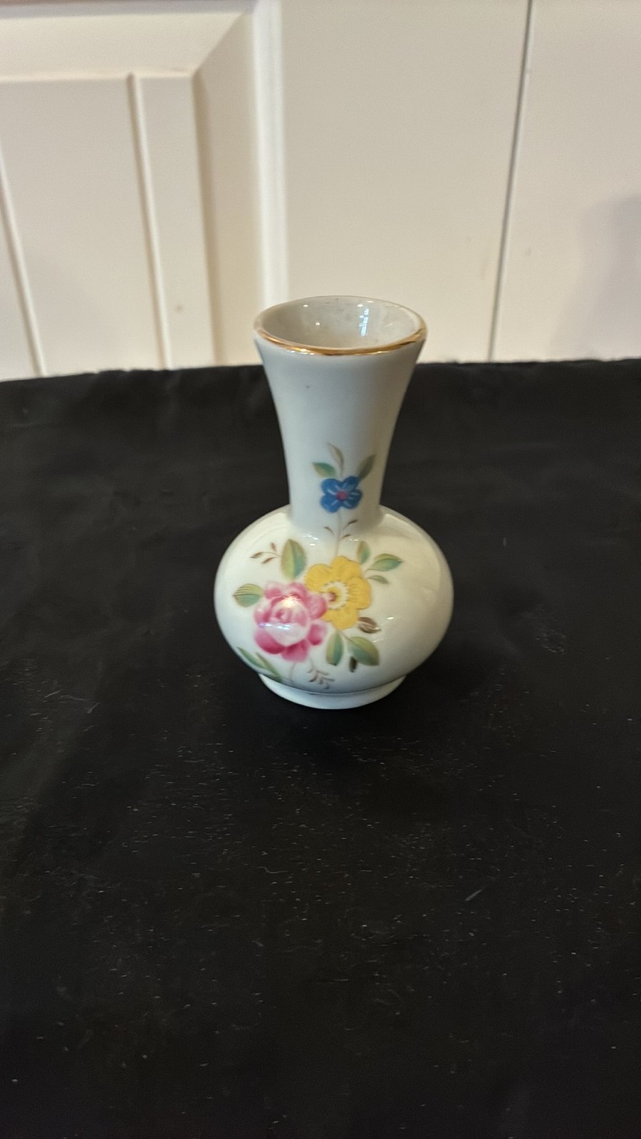 Vintage Miniature Floral Porcelain Bud Vase with Gold Trim