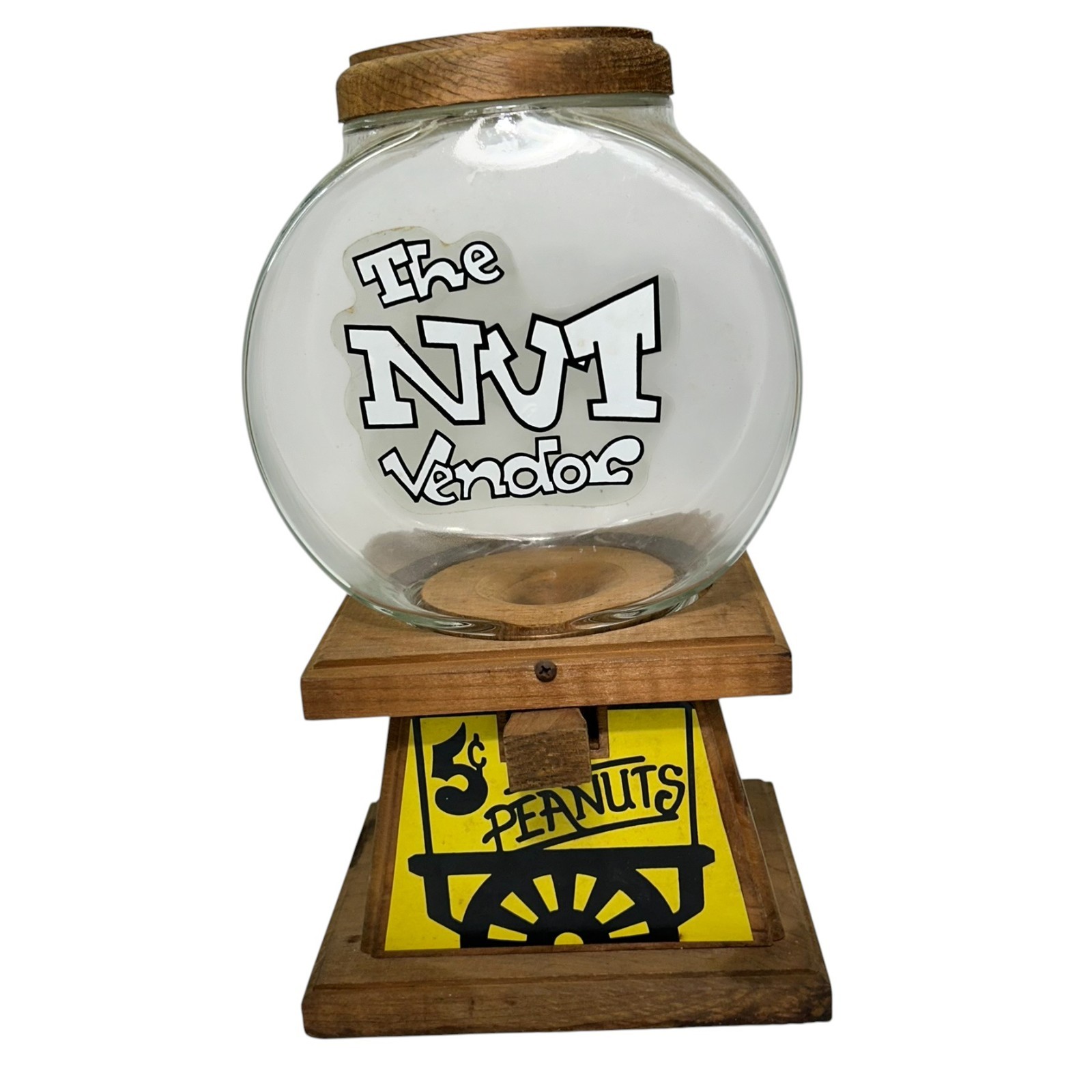 The Nut Vendor Peanuts Vending Machine Glass Globe w/ Wooden Base