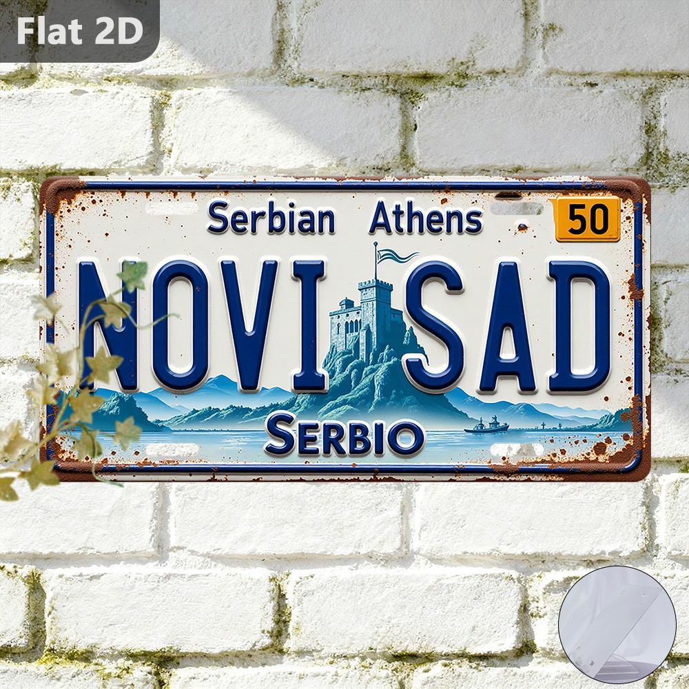 Vintage Sign Plaque Aluminum Flat Plaque Novi Sad Cityscape Decor 12x6
