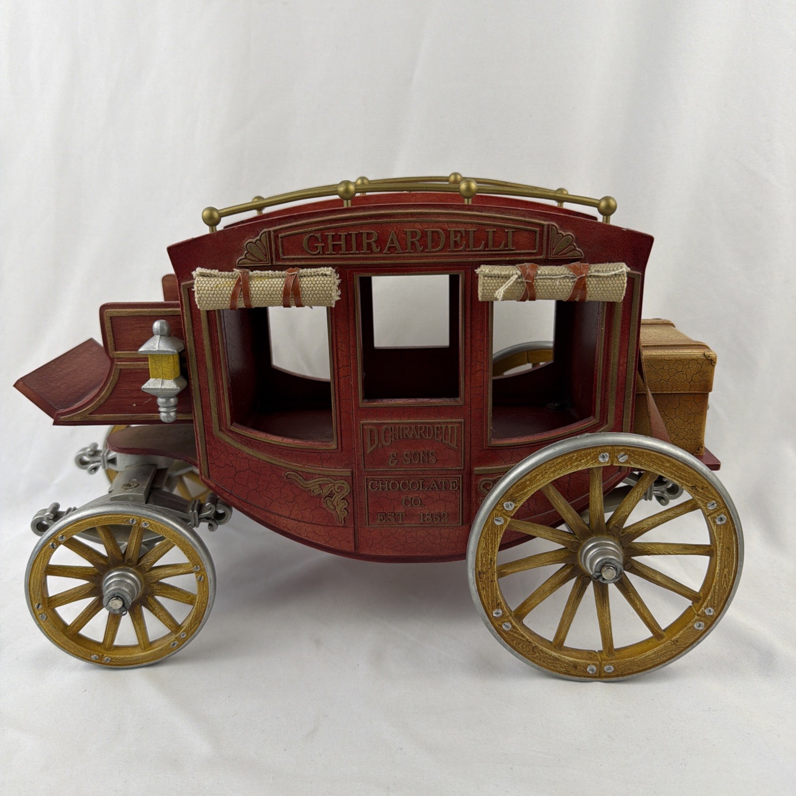 Vintage Wooden Stagecoach. Ghirardelli & Sons. Red & Gold 8