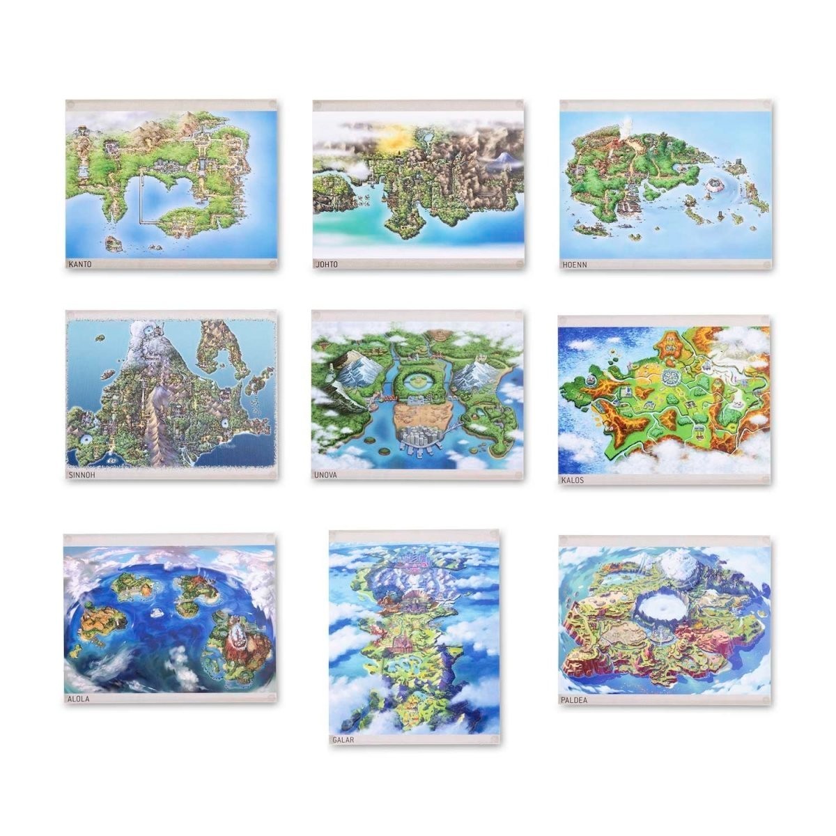 Pokemon Center Poster Flyer Region Maps 9 Pack Set Wcs 2023 Kanto Johto - NEW