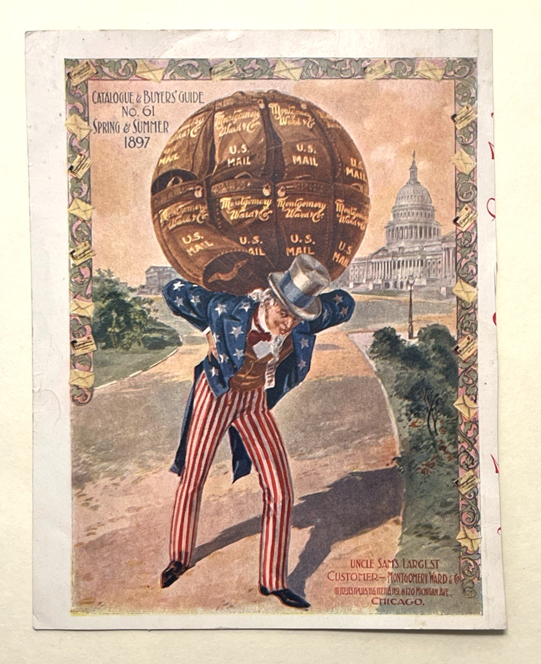 SCARCE Victorian Trade Card Uncle Sam Montgomery Ward Patriotic Americana c1897
