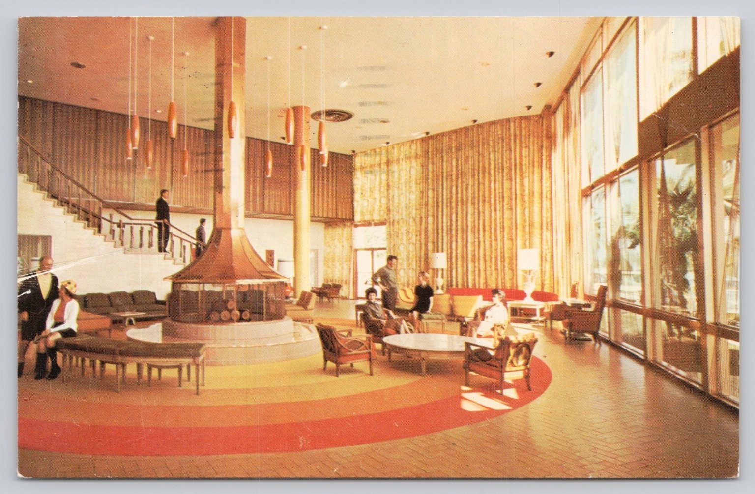 Vintage DIPLOMAT Hotel Hollywood-By-The-Sea Florida Mid-Century Lobby Postcard