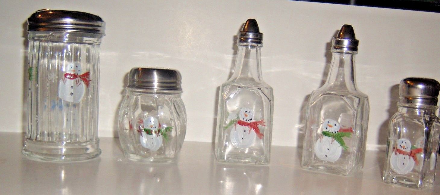 Gemco Ware Snowman Hand-Painted 5-Piece Tableware Shaker Set Holiday Decor