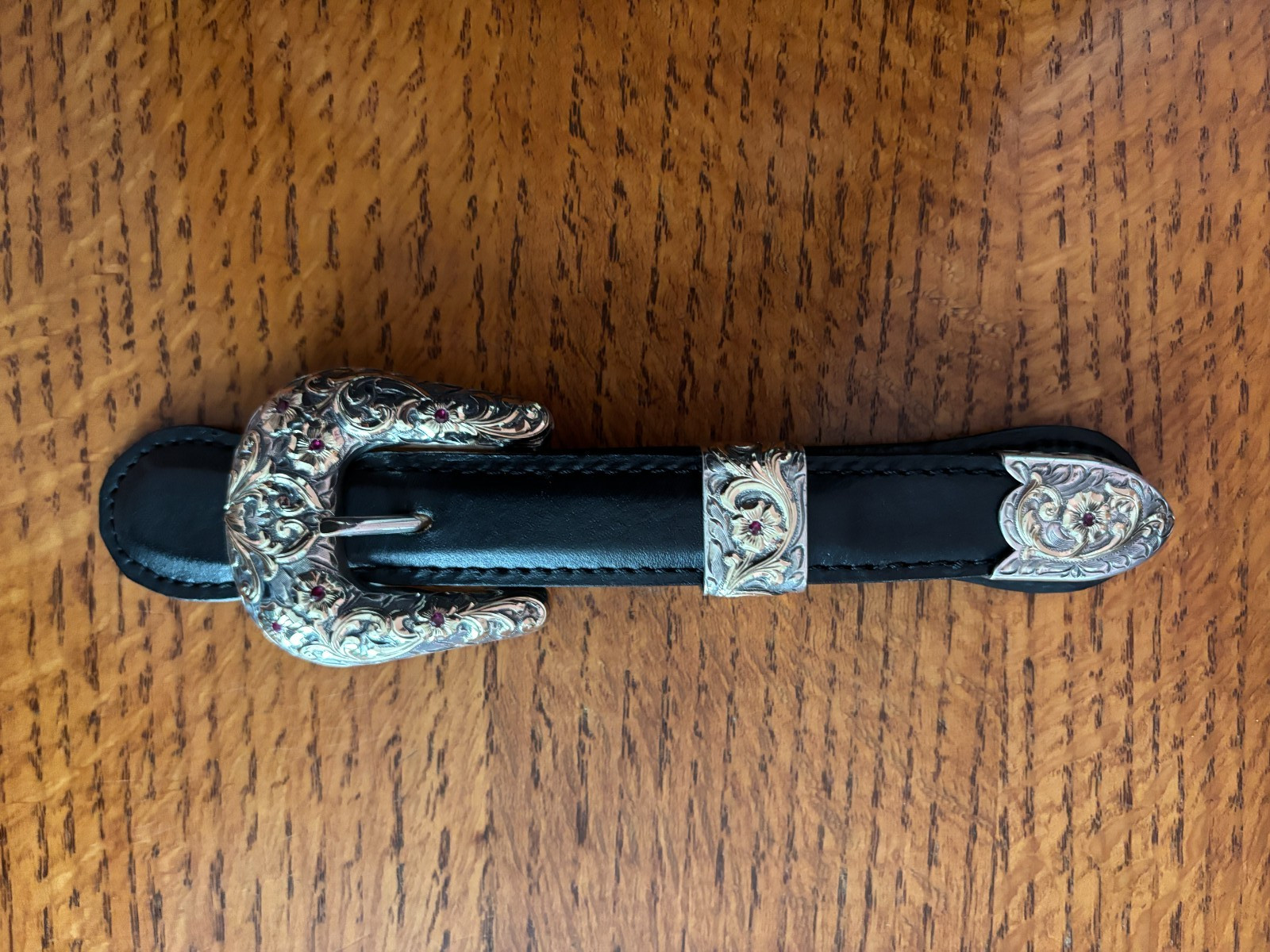 VOGT CV SIGNATURE 3 PIECE BUCKLE SET STERLING SILVER 14K GOLD RUBIES