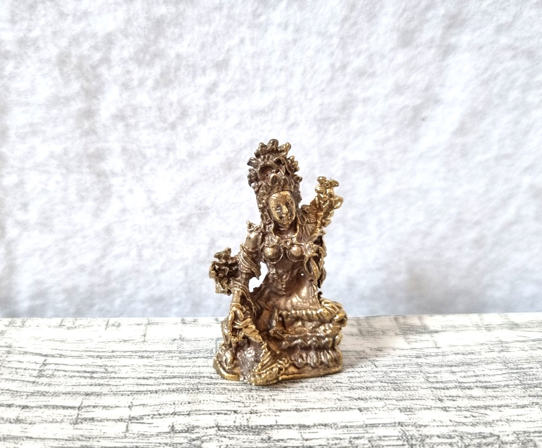 God Tara Bodhisattva Statue Lady Women Buddha Decor Puja Worhsip Brass Gold Mini
